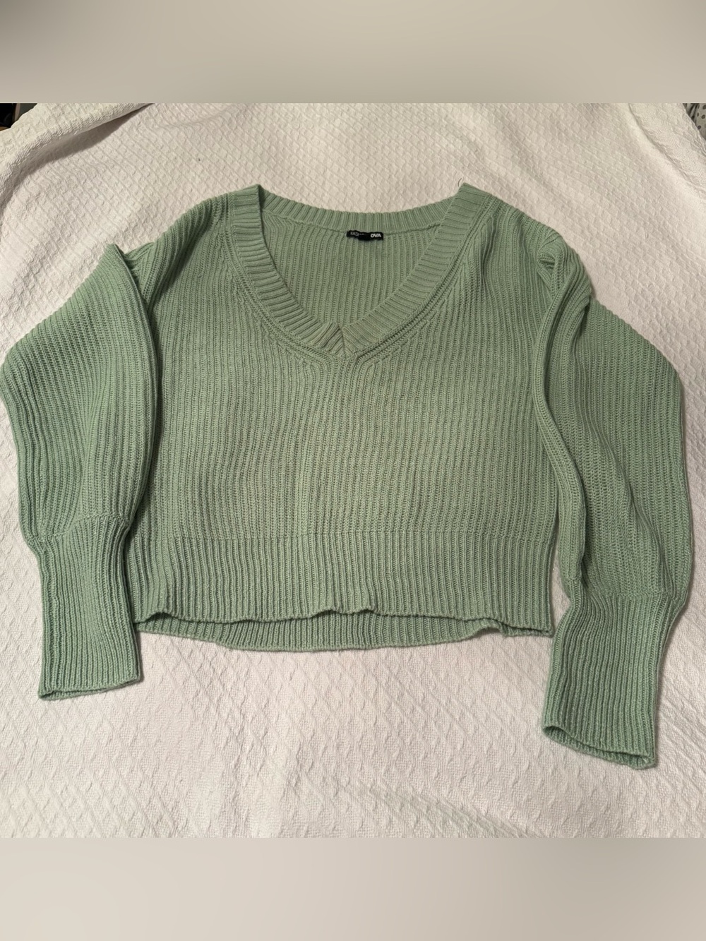 Fashion Nova Sage Green Ribbed V-Neck Cropped Sweater